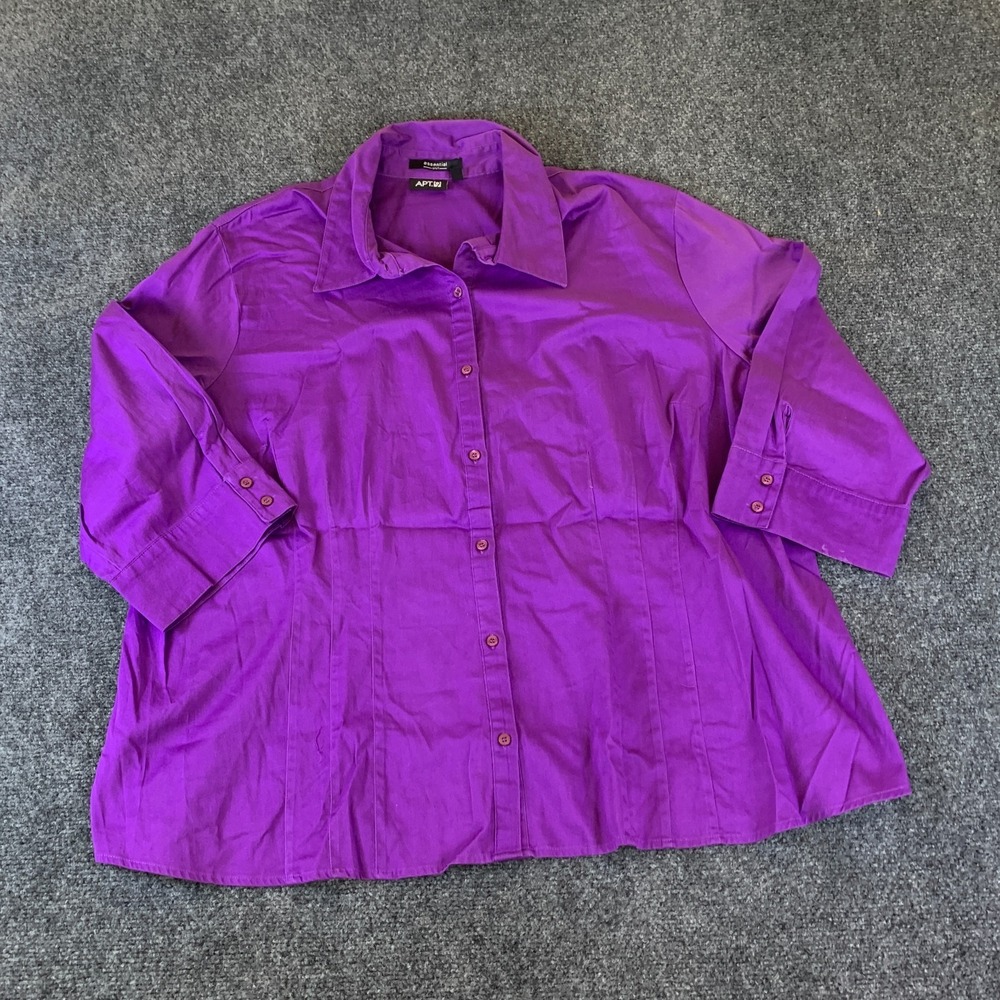 Apt 9 Essential Shirt Womens 3X Purple Excellent 3/4 Sleeve Cotton Stretch